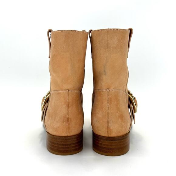 Frye Ricki Ring Strap Vintage Tan Moto Boot Sz 8.5 Leather Block Heel Bootie New - Picture 5 of 15